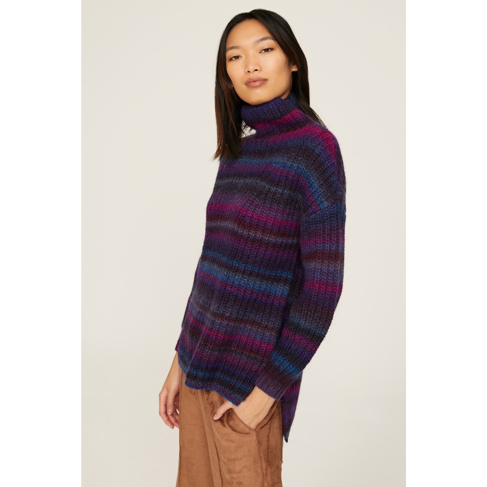 Hatch Sz 1/Small Pink Purple Blue Striped Maternity Turtleneck Pullover Sweater